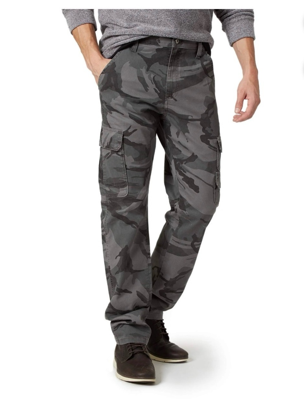 Wrangler Men's Gray Camo Regular Taper Cargo Pants 38 x 30
